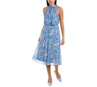 Adrianna Papell Damen Kleid mit Blumenmuster und Schnürung Cocktailkleid, Blau/Mehrfarbig, 36