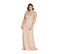 Adrianna Papell Damen Kurzärmeliges Pailletten Kleid, Champagner/Gold, 36