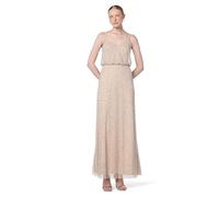 Adrianna Papell Damen Langes Blouson Perlen Kleid, Silber/Nude, 36