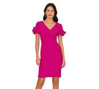 Adrianna Papell Kurzes Strickkleid aus Krepp, Rosa Flambe, 34 | Kurzes Cocktailkleid mit 3D-floralen Akzenten und Surplice-Mieder