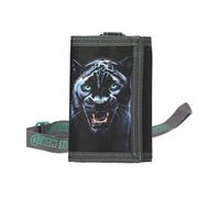 Depesche 13696 Adventure World Panther - Portemonnaie in Schwarz und Grün, mit Panther Motiv, Geldbörse mit Lanyard-Band