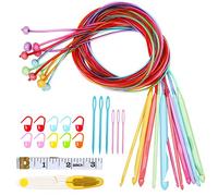 Aeelike 12 Stück Tunesische Häkelnadel mit Seil, 3,5-12 mm Bunt Kunststoff Tunesisch Häkelnadeln Set mit Strickzubehör, 120cm Tunesisch Häkelnadeln für Decken, Teppich, Pullover Große Strickprojekte