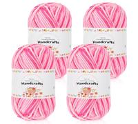 Aeelike 200g(4x50g) Farbverlauf Baumwolle zum Stricken, Langlebige Amigurumi-Set Acryl Baumwollgarn, 5Ply Garn zum Häkeln für Socken, Mützen, Schals, Pullover, Puppen, Rosa