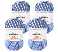 Aeelike 200g(4x50g) Häkelgarn Farbverlauf Baumwolle zum Stricken, Langlebige Amigurumi-Set Acryl Baumwollgarn, 5Ply Garn zum Häkeln für Socken, Mützen, Schals, Pullover, Puppen, Blau Weiß Blumen