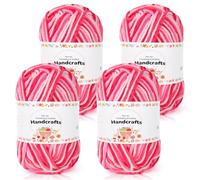 Aeelike 200g(4x50g) Handstrickgarn Zum Stricken Farbverlauf, 5Ply Acrylwolle Baumwolle zum Häkeln und Kunsthandwerk, Bunt Häkelgarn Wolle Set, Helles Rosa Weiß