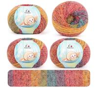 Aeelike 4 × 100g Häkel Wolle Farbverlauf, Farbe | 3mm Amigurumi Garn Langfloriges mit Farbverlauf, Weich Atmungsaktiv Babywolle zum Stricken für Anfänger Pullover Hüte, Schal