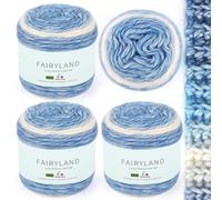 Aeelike 400g Farbverlaufsgarn Baumwolle zum Häkeln, 245m Super leichte Gradient Cupcakes Bobbel, Superweiche Mehrfarbiges Air Wolle zum Babydecke Pullover Schal Hüte, Ombré Knitting Yarn Set Blau-Gelb