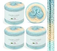 Aeelike 400g Farbverlaufsgarn Wolle zum Häkeln, 245m Super leichte Gradient Cupcakes Bobbel, Superweiche Mehrfarbiges Häkelgarn zum Babydecke Pullover Schal Hüte, Ombré Yarns Blau Gelb