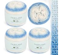 Aeelike 400g Wolle zum Stricken Farbverlauf, 245m Super leichte Gradient Cupcakes Bobbel, Superweiche Mehrfarbiges Farbverlaufsgarn zum Babydecke Pullover Schal Hüte, Ombré Cotton Yarns Blau-Weiß