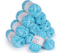 Aeelike 600g Strickgarn Farbverlauf, 12 Stück 50g Wolle zum Häkeln, Seeblau | 5-Fädig Strickwolle Mehrfarbig Weich, Häkel Wolle für Anfänger, Acrylic Cotton Yarn Babywolle zum Stricken Dickes Gar