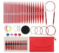 Aeelike Austauschbare Rundstricknadeln mit Etui und Zubehör, 13 Paar Metal Rundstricknadel Set Austauschbare mit 4 Kable, Runde Stricknadel Set für Anfänger, Rot