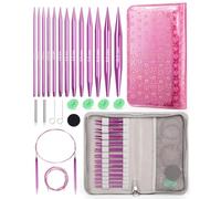 Aeelike Austauschbare Rundstricknadeln Set Metal, 13 Paar 3mm-10mm Stricknadeln, Rundstricknadel Set Austauschbar mit Etui und Zubehör für Strickbegeisterte, Lila Herz