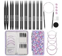 Aeelike Austauschbare Rundstricknadeln Set Metal, Praktisch Rundstricknadel Set Austauschbar mit Etui und Zubehör, 9 Paar Runde Stricknadel Set zum Stricken von Socken, Mützen und Decken, Lila Blume