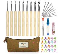 Aeelike Bambusgriff Häkelnadel Set für Anfänger, Arthritische Hände, Ergonomische Häkelset mit Tragetasche und Häkelzubehör, 2,0-6,0 mm Leichte Starter Häkelnadeln Set mit Glatt Aluminium Hakenkopf