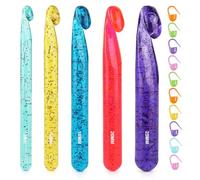 Aeelike Bunte Häkelnadel Große Größen, 12-25 mm Dick Häkelnadeln Set | 5 Stück mit Maschenmarkierer Kunststoff Jumbo Häkelnadeln mit Vertiefter Hakenkopf für Teppiche, Schals, Große Häkelprojekte