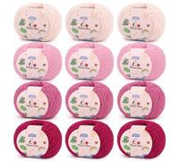 Aeelike Flauschige Wolle zum Häkeln, 12 Stück Chenille Garn Set, Rosa | Superweichem Babywolle zum Stricken, 5mm Dicke Farbverlauf Häkelgarn für Puppen, Handschuhen, Babydecken