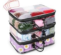 Aeelike Garn Aufbewahrungs Organizer, 3 Stück Transparenter Stricktasche mit 4 Etiketten, Wolle Aufbewahrungstasche mit Reißverschluss,PVC Praktisch Wolltasche Mittel, 40 x 30 x 10cm, Schwarz