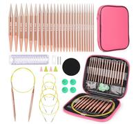 Aeelike Rundstricknadeln Austauschbare Set mit Etui und Zubehör, 13 Paar 3mm-10mm Stricknadeln Set Austauschbar, Rundstricknadel Set Austauschbar für Anfänger und Erwachsene, Rosa