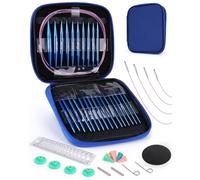 Aeelike Rundstricknadeln Set Austauschbar mit Etui und Zubehör, 13 Paar 3mm-10mm Stricknadeln, Aluminium Rundstricknadel Set Austauschbar für Anfänger und Erwachsene, Blau