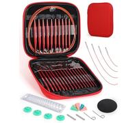 Aeelike Rundstricknadeln Set Austauschbar mit Etui und Zubehör, 13 Paar 3mm-10mm Stricknadeln, Rundstricknadel Set Austauschbar für Anfänger und Erwachsene, Rot