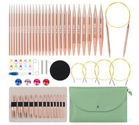 Aeelike Rundstricknadeln Set Austauschbar mit Etui und Zubehör, 13 Paar Austauschbare Rundstricknadel Set (3-10 mm), Kable (40/60/80/100 cm), Metal Runde Stricknadeln Set für Anfänger, Grün