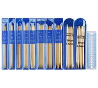 Aeelike Stricknadeln Set Bambus 20 cm, Nadelspiel Set mit Nadellehre | 10 Größen Doppelspitzen 2,0-6,5 mm Stricknadel Set Leicht Handarbeit Stricknadeln Set für Stricken Anfänger, Profis