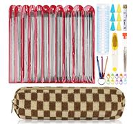 Aeelike Stricknadeln Set Mit Zubehör Und Tasche, 2mm - 6,5mm Edelstahl Doppelspitz 20 cm, 55 Stück Für Socken, Metall Nadelspiel Für Anfänger, Gerade Set