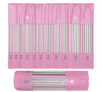 Aeeque 55 Stück Nadelspiel mit Rosa PU-Beutel, 11 Größe Edelstahl Doppelspitz Stricknadeln Set Anfänger (2,0mm - 6,0mm), 20cm Kurz Stricknadelspiel Metall Gerade Stricknadeln für Socken Pullover Schal