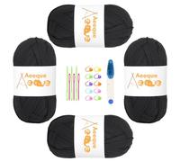 Aeeque Textilgarn, T Shirt Garn zum Häkeln, Bändchengarn für Körbe, Tshirtgarn zum Häkeln Taschen,Dicke Häkelgarn 4 x 100g, T-shirt Garn Schwarz