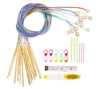 Aeeque Tunesische Häkelnadel mit Seil,12pcs Bambus Tunesische Häkelnadel Set für Anfänger, 3,0-10 mm Afghan Tunesische Häkelnadeln Kunststoff Kabel für Schals Teppich, Häkelnadel für Tunesisch Häkeln
