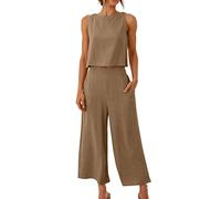 AEGJEGVD 2 Teiler Hosenanzug Damen 2024 Elegant Zweiteiler Outfit Einfarbig Ärmelloses Tank Top und Hose Trainingsanzug Sommer Baumwolle Leinen Freizeitanzug mit Taschen Sportanzug Leicht Loungewear