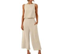 AEGJEGVD 2 Teiler Hosenanzug Damen 2024 Elegant Zweiteiler Outfit Einfarbig Ärmelloses Tank Top und Hose Trainingsanzug Sommer Baumwolle Leinen Freizeitanzug mit Taschen Sportanzug Leicht Loungewear