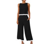 AEGJEGVD 2 Teiler Tank Top und Hose Hosenanzug Damen Elegant Zweiteiler Outfit Sommer Ärmelloses Trainingsanzug Baumwolle Leinen Freizeitanzug mit Taschen Sportanzug Leicht Einfarbig Loungewear Dünn