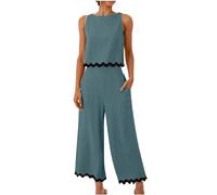 AEGJEGVD 2 Teiler Tank Top und Hose Hosenanzug Damen Elegant Zweiteiler Outfit Sommer Ärmelloses Trainingsanzug Baumwolle Leinen Freizeitanzug mit Taschen Sportanzug Leicht Einfarbig Loungewear Dünn