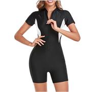 AEGJEGVD Badeanzug mit Bein Damen Sport Kurzarm Reißverschluss Kurz Surfanzug Schwimmanzug Monokini Bauchkontrolle Slim Fit Sportbadeanzüge Sexy Rashguard Badebekleidung für Surf und Schwimmen