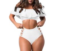 AEGJEGVD Bikini Damen Set Bikinis Trägerlos Bandeau mit Wellensaum Bikini-Set Zweiteiler Badeanzug Bademode Swimsuit Einfarbig Sexy Badebekleidung Hight Waist Schwimmanzug für Sommer und Strand