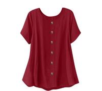 AEGJEGVD Bluse Damen Musselin Sommer Elegant Kurze Ärmel Oberteil Leinen Knopfleiste Pullover Hemd Modisch Locker Tunika Einfarbiges Leinenhemd Leicht und Luftig Damenbluse Oversized Baumwolle Hemden