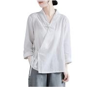 AEGJEGVD Bluse Damen Musselin Vintage Zen Tee Knopfleiste Blusen Elegant Lange Ärmel Leinenhemd Folklore V-Ausschnitt Hemden Einfarbig Oberteile Casual Leichtes Luftige Shirt Baumwolle Leinen Bluse