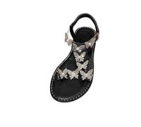 AEGJEGVD Damen Klassische Sandalen Boho Flache Strandschuhe Elegante Damen Sandale Strass Schmetterling Elastische Sandaletten Mit Blockabsatz Sommer Offene Zehen Lässig Freizeitschuhe