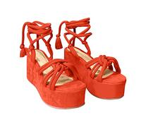 AEGJEGVD Damen Sandalen Frauen Sommer Schuhe Mit Flachem Boden Schräger Ferse Und Gekreuzten Hanfseil Sandal Plateausandalen Bohemian Sandaletten Keilabsatz Sandale Riemchensandalen