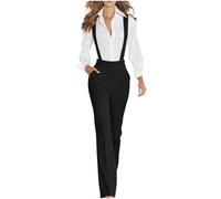 AEGJEGVD Jumpsuit Damen Elegant Business Lang Baumwolle Ärmellos Romper Straight Leg Baggy Hosenanzug Fashion Arbeitslatzhose Freizeit Romper Onesie Outfits Einfarbige Sommer Jumpsuits mit Taschen