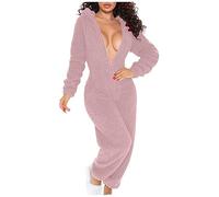 AEGJEGVD Schlafanzug Damen Sexy Fleece Jumpsuit mit Kapuze und Öhrchen Damen Overall mit Po Klappe mit Kapuzen Langärmelig mit Reißverschluss Frauen Onesie Pyjama Kuschelanzug Hausanzug Valentinstag