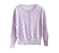 AEGJEGVD Strickjacke Kinder (1-13 Jahre) Kinder-Strickjacke Mit Rundhalsausschnitt Langen Ärmeln Herzchen Ausschnitt Und Lochmuster Mittelgroß Wolle Für Ältere Kinder Strickpullover
