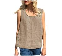 AEGJEGVD Tank Top Damen Musselin, Rundhals Basic Tanktop Sommer Tshirt Ärmellose Oberteile Going Out Tops Übergrößen Frauen Elegant Trägertop Strand Leinentop Party Longshirt Baumwoll Tanktops
