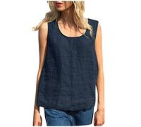 AEGJEGVD Tank Top Damen Musselin, Rundhals Basic Tanktop Sommer Tshirt Ärmellose Oberteile Going Out Tops Übergrößen Frauen Elegant Trägertop Strand Leinentop Party Longshirt Baumwoll Tanktops