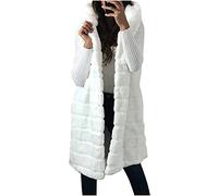 AEGJEGVD Weste Damen Ärmellose Long Version Einfarbige Kapuzenjacke Aus Kunstfell mit Kunstlederbesatz Herbst-Winter Damen Elegant Fellweste Leicht Warm Plüschweste Winter Kuschelweste