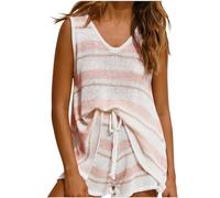 AEGJEGVD Zweiteiler Damen Kurz Pyjama Lounge Set Strick einfarbig ärmellos Tank Top und High Waist Dünn Lässige Shorts Rundhals Kurze Hose Sommer Travel Outfit