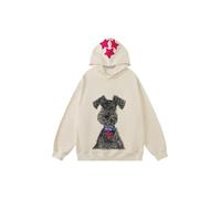 Aelfric Eden Cartoon Dog Hoodie Herren Graffiti Hundemuster Sweatshirt mit Kapuze Damen Y2K Oversized Kapuzenpullover Unisex Vintage Hoody Basic Casual Hooded Langarm Sport Oberteile Beige, L