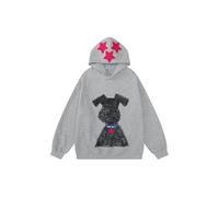 Aelfric Eden Cartoon Dog Hoodie Herren Graffiti Hundemuster Sweatshirt mit Kapuze Damen Y2K Oversized Kapuzenpullover Unisex Vintage Hoody Basic Casual Hooded Langarm Sport Oberteile Grau, L