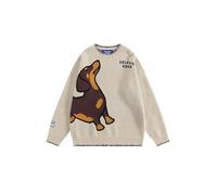 Aelfric Eden Dackel Pullover Herren Oversize Strickpullover Damen Y2K Cartoon Pulli Unisex Dachshund Jacquard Sweater Langarm Winterpullover Aprikose, XL